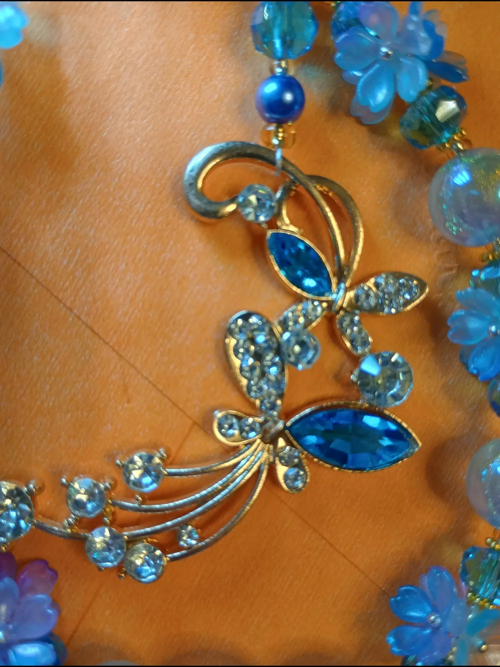 Sparkling Blue Floral Crystal Phone Chain